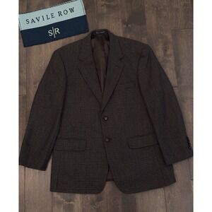 Savile Row Men's Size 40S Brown Glen Plaid Pure Wool Blazer Suit Jacket 2-Button